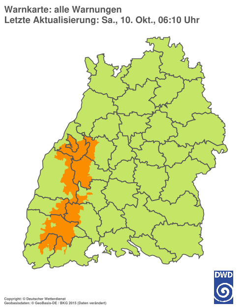 Current weather warning map: Baden-Württemberg