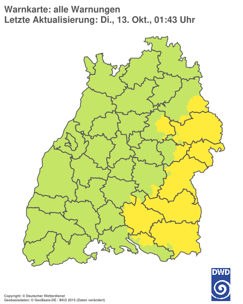 Current weather warning map: Baden-Württemberg
