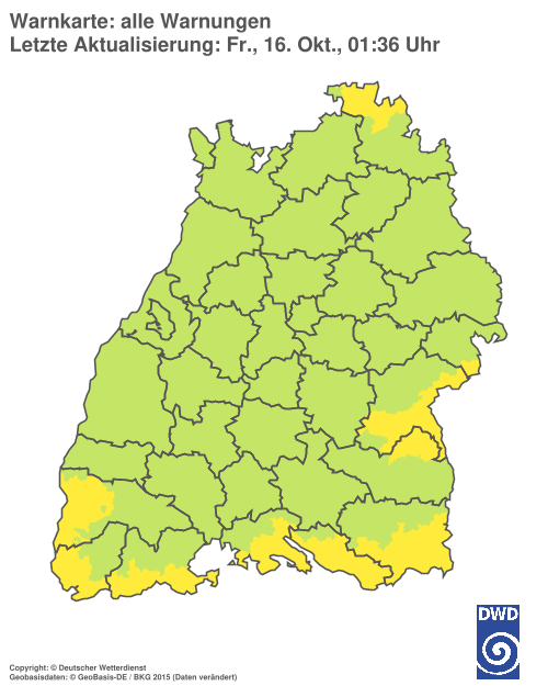 Current weather warning map: Baden-Württemberg