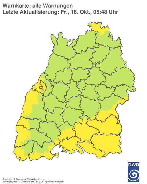 Current weather warning map: Baden-Württemberg