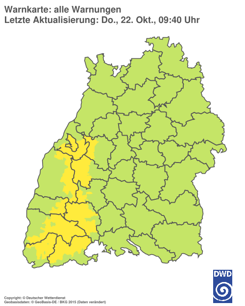 Current weather warning map: Baden-Württemberg