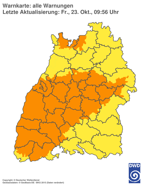 Current weather warning map: Baden-Württemberg