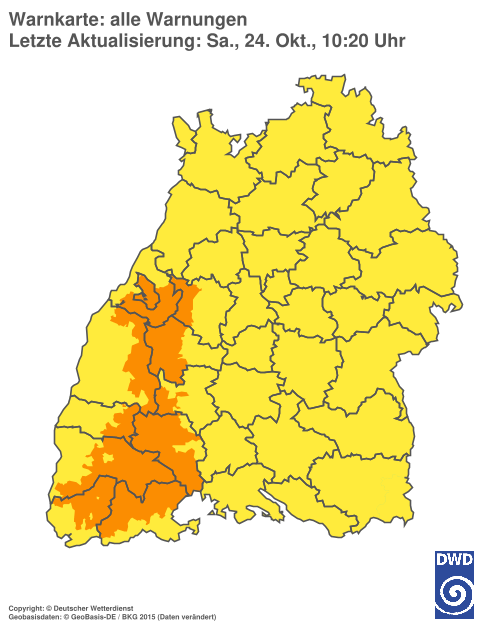 Current weather warning map: Baden-Württemberg