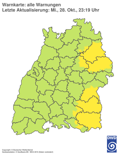 Current weather warning map: Baden-Württemberg