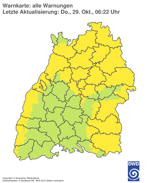 Current weather warning map: Baden-Württemberg