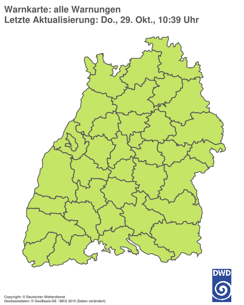 Current weather warning map: Baden-Württemberg