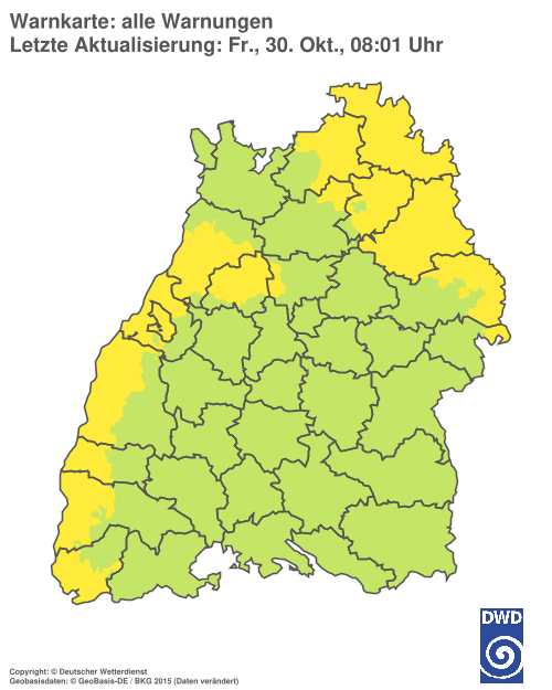 Current weather warning map: Baden-Württemberg