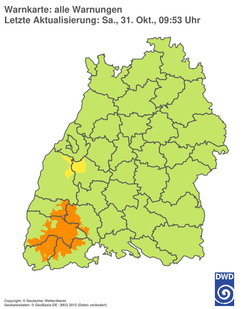 Current weather warning map: Baden-Württemberg